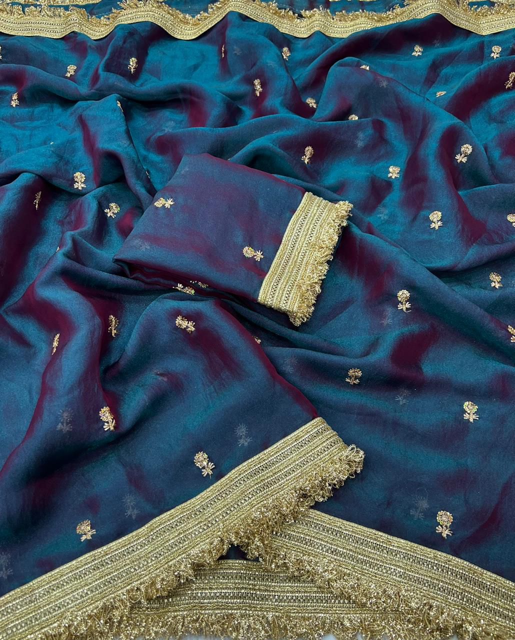 Gratifying Function Wear Satin Silk Embroidery n Sequence Work Saree With Elegant Blouse Piece