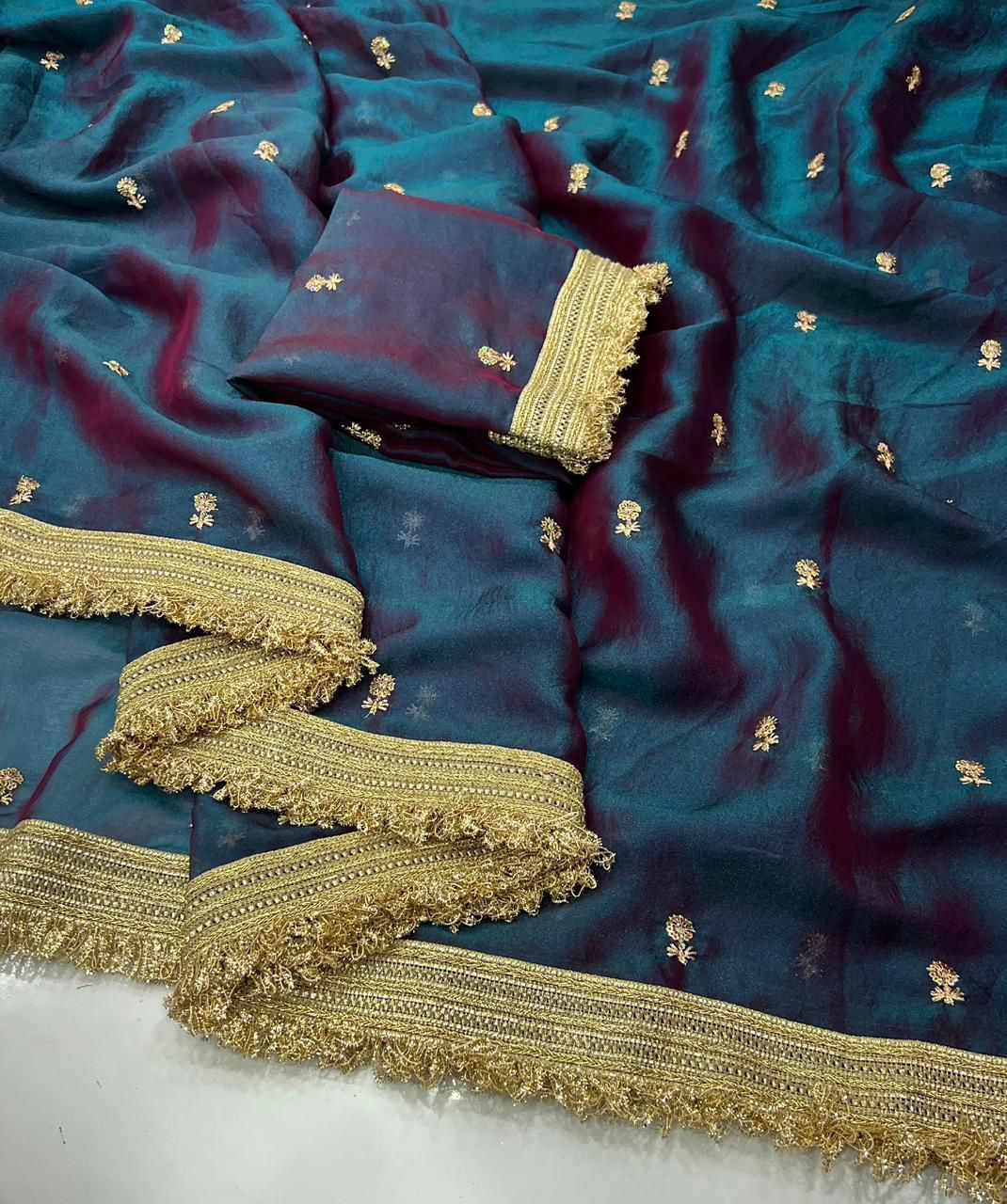 Gratifying Function Wear Satin Silk Embroidery n Sequence Work Saree With Elegant Blouse Piece