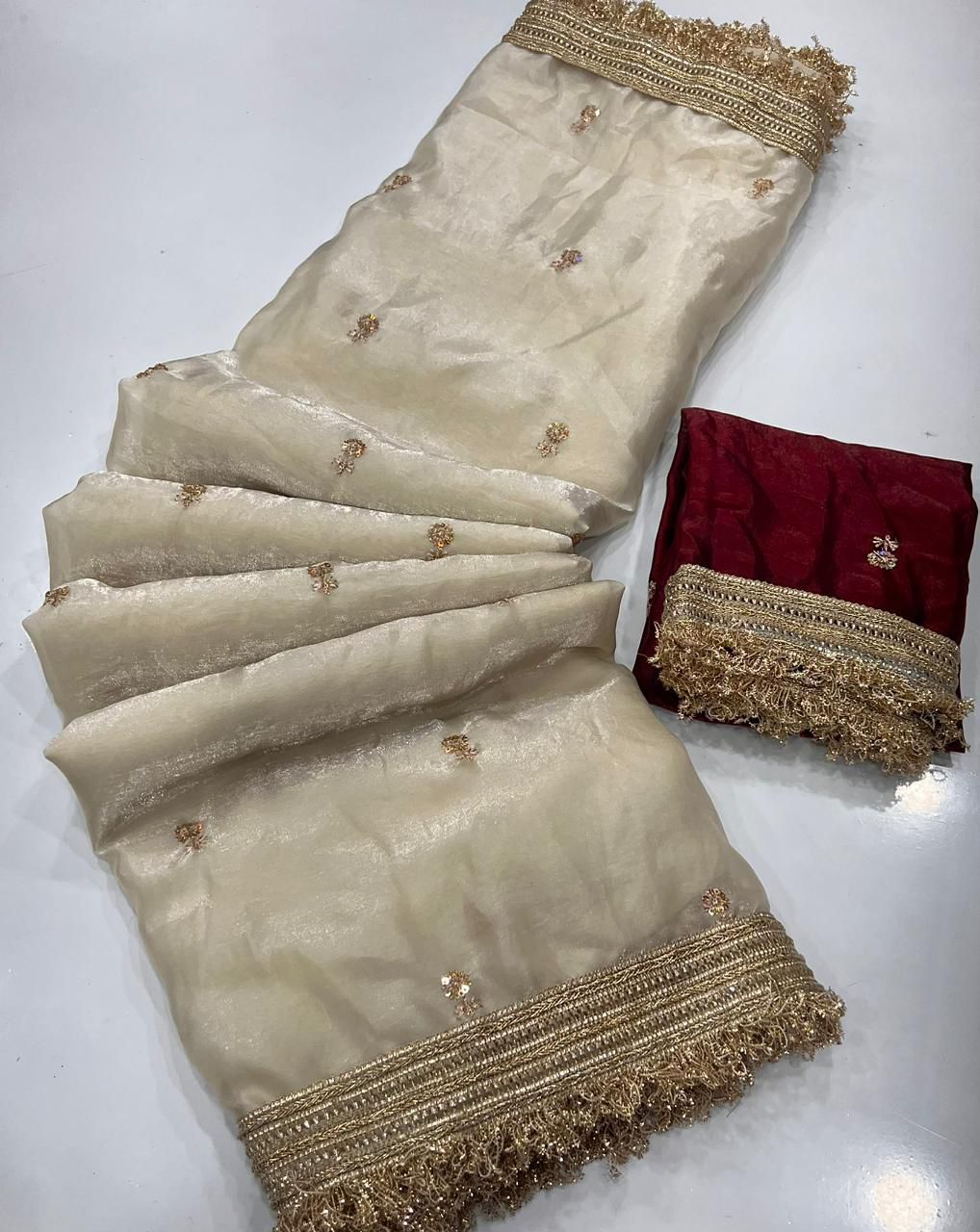 Gratifying Function Wear Satin Silk Embroidery n Sequence Work Saree With Elegant Blouse Piece