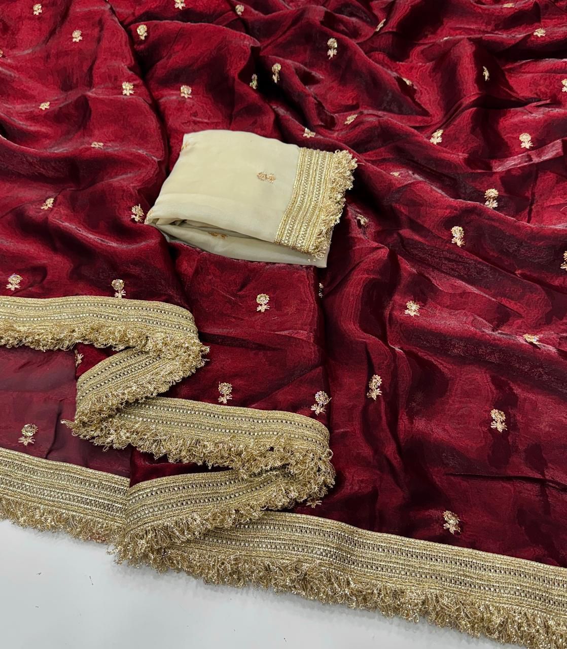 Gratifying Function Wear Satin Silk Embroidery n Sequence Work Saree With Elegant Blouse Piece