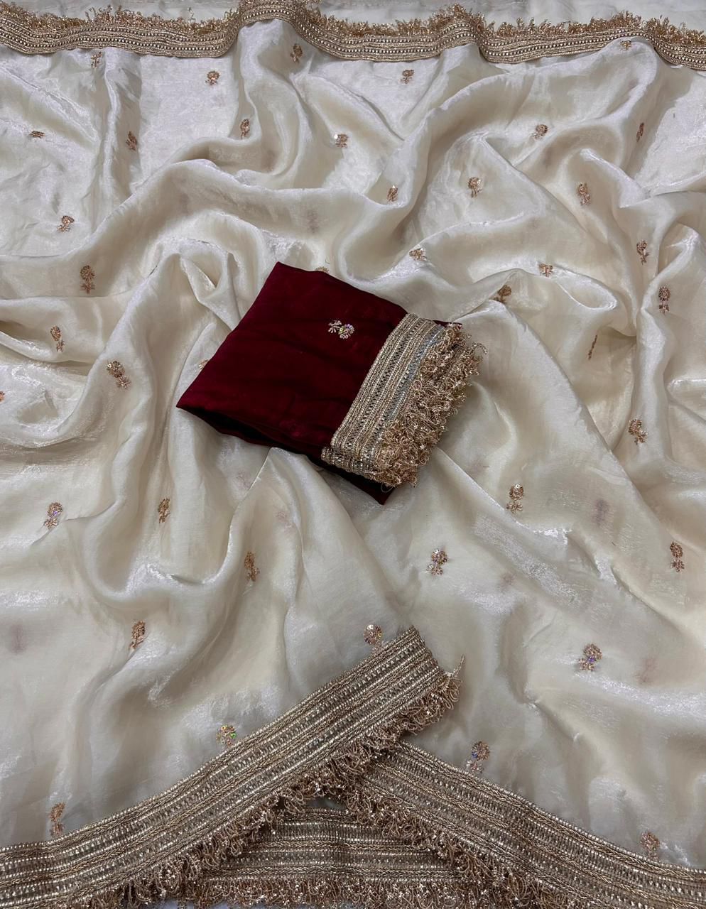 Gratifying Function Wear Satin Silk Embroidery n Sequence Work Saree With Elegant Blouse Piece