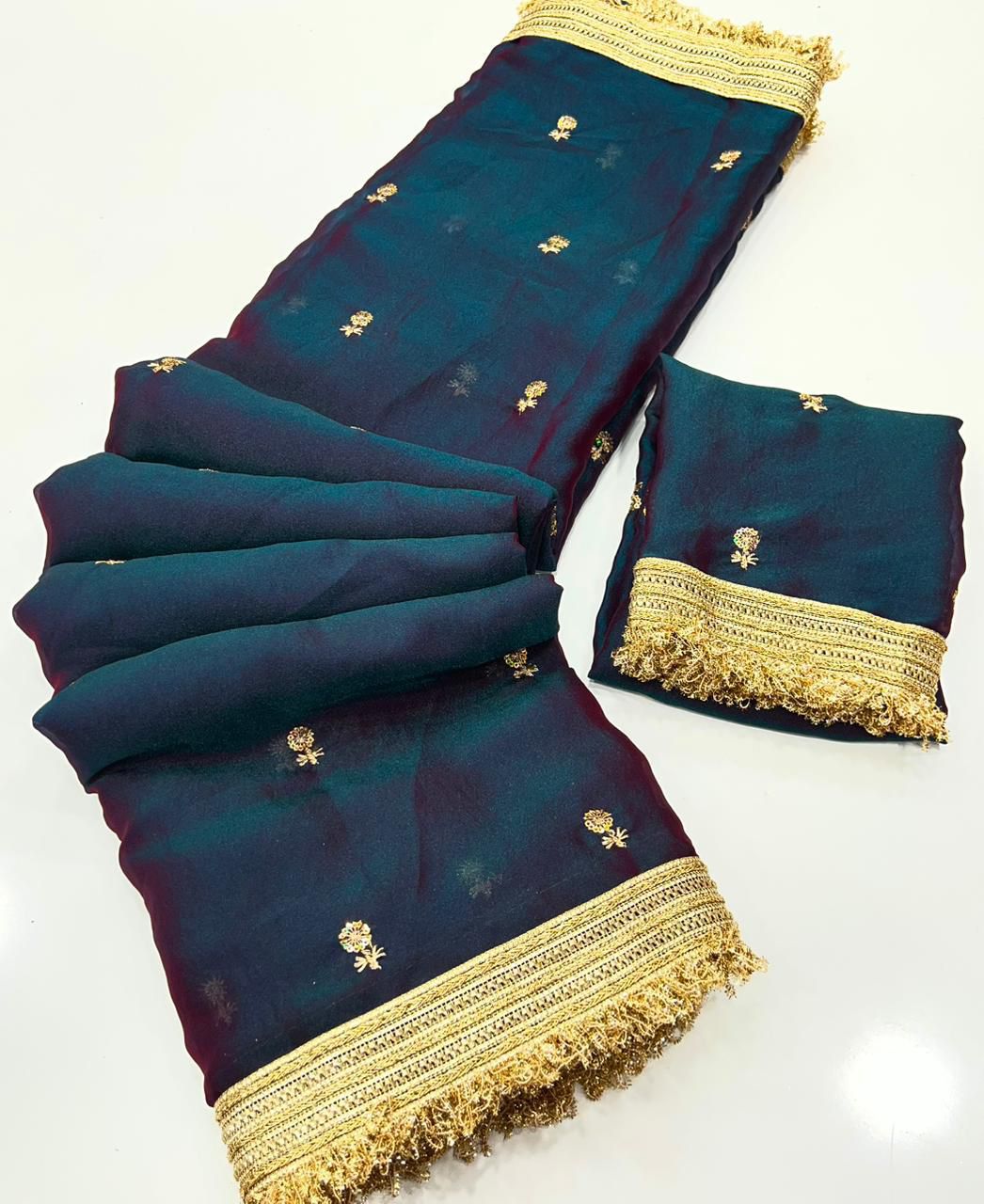 Gratifying Function Wear Satin Silk Embroidery n Sequence Work Saree With Elegant Blouse Piece