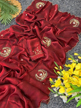 Load image into Gallery viewer, Attractive Party Wear Red Colour Soft Silk Handwork Butta Fancy Designer Saree For Occasion
