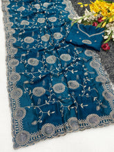 Load image into Gallery viewer, Splendorous Function Wear Pure Soft Vichitra Silk Embroidery Work Designer Saree For Wedding
