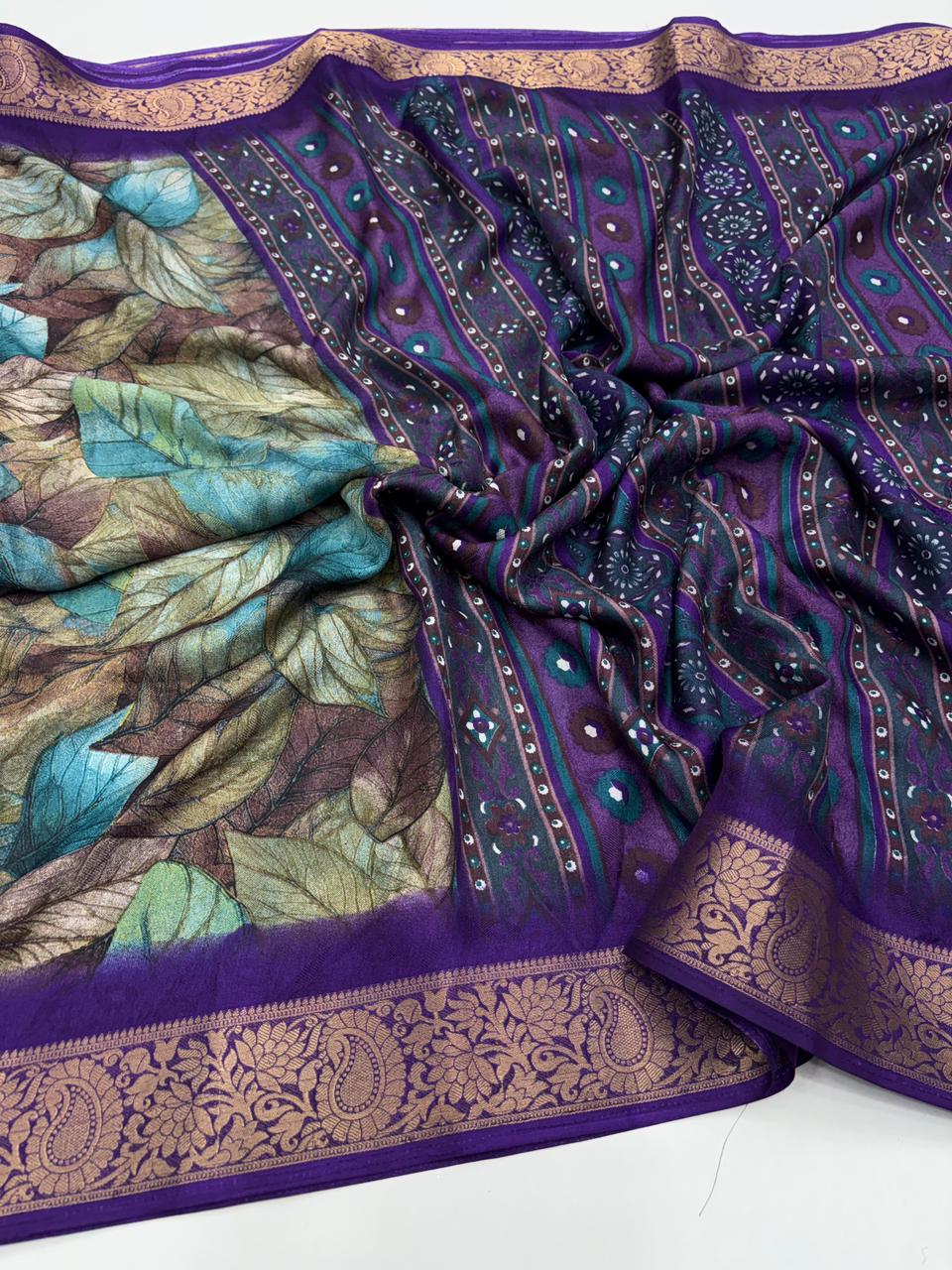 Traditional Festive Wear Pure Soft Silk Zari Border Unique Print Fancy Saree For Women