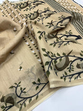 Load image into Gallery viewer, Opulent Festive Wear Soft Linen Cotton Print With Tussles Work Fancy Designer Saree With Blouse Piece
