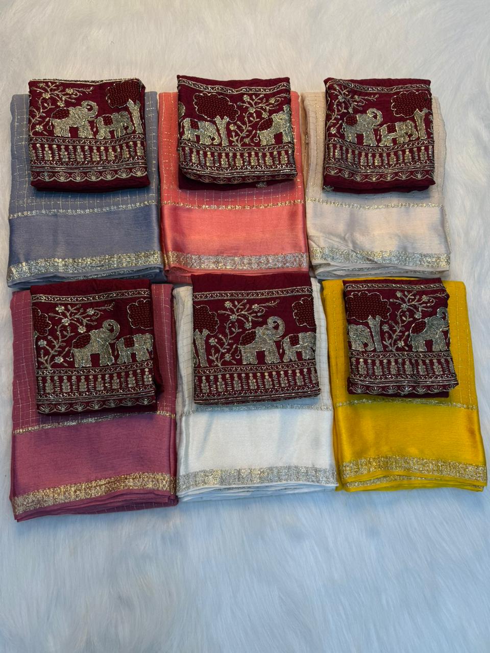 Charming Festive Wear Pure Viscose Georgette Handwork Fancy Designer Saree With Elegant Blouse Piece