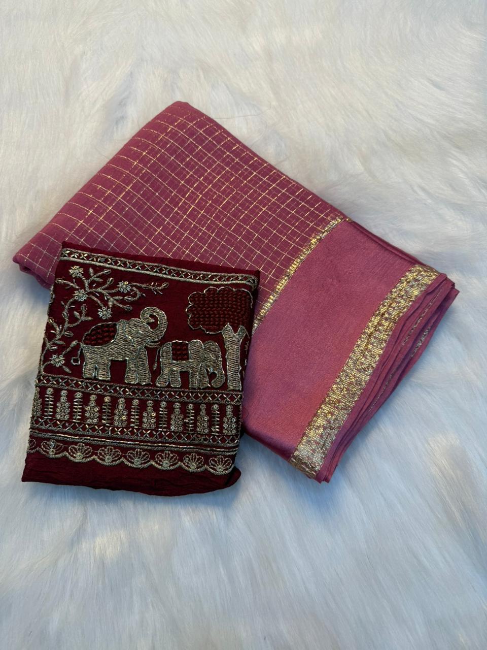 Charming Festive Wear Pure Viscose Georgette Handwork Fancy Designer Saree With Elegant Blouse Piece