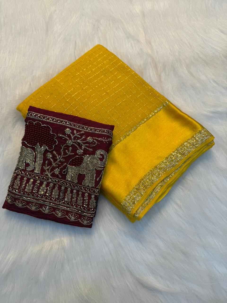 Charming Festive Wear Pure Viscose Georgette Handwork Fancy Designer Saree With Elegant Blouse Piece