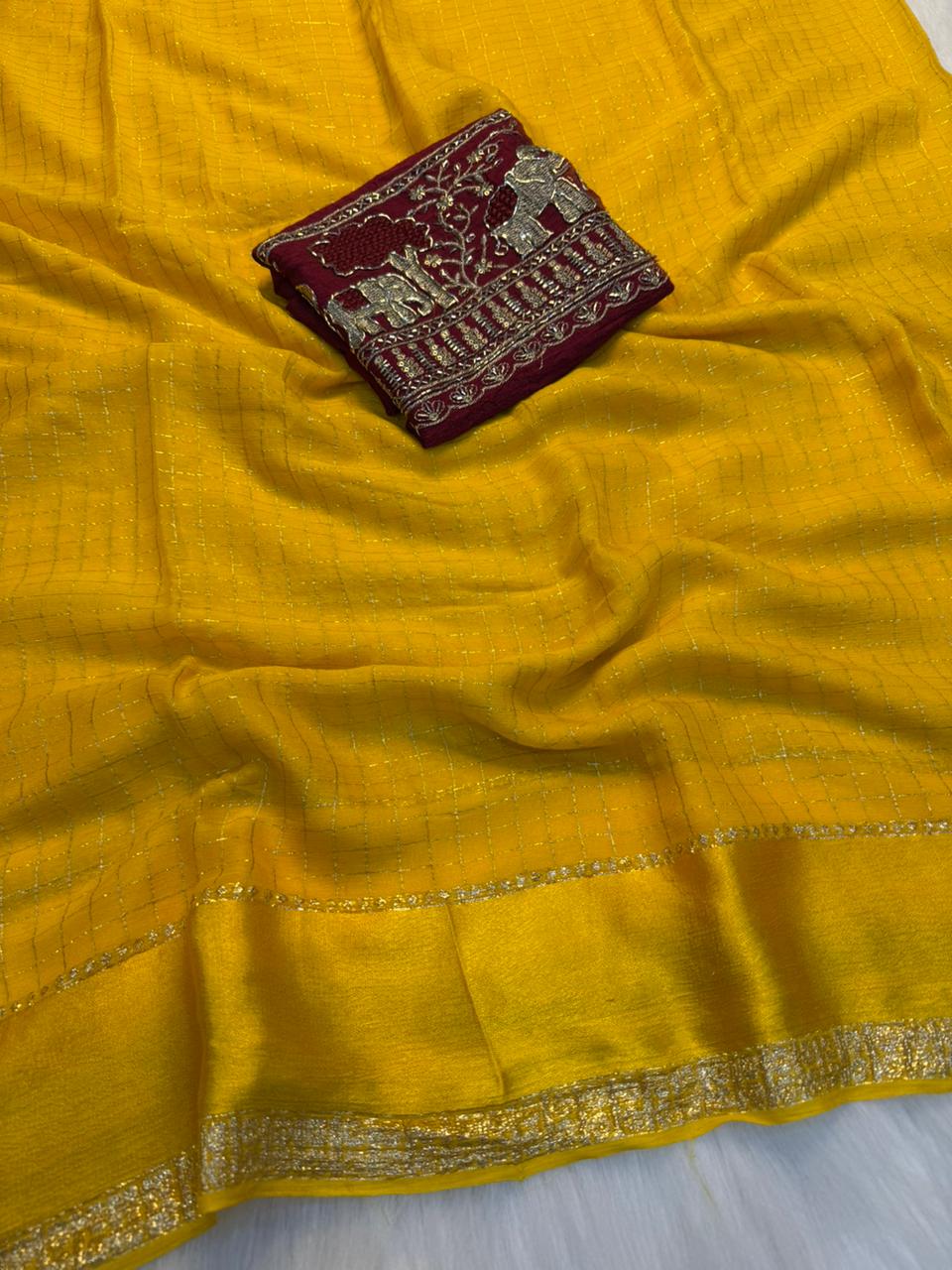 Charming Festive Wear Pure Viscose Georgette Handwork Fancy Designer Saree With Elegant Blouse Piece