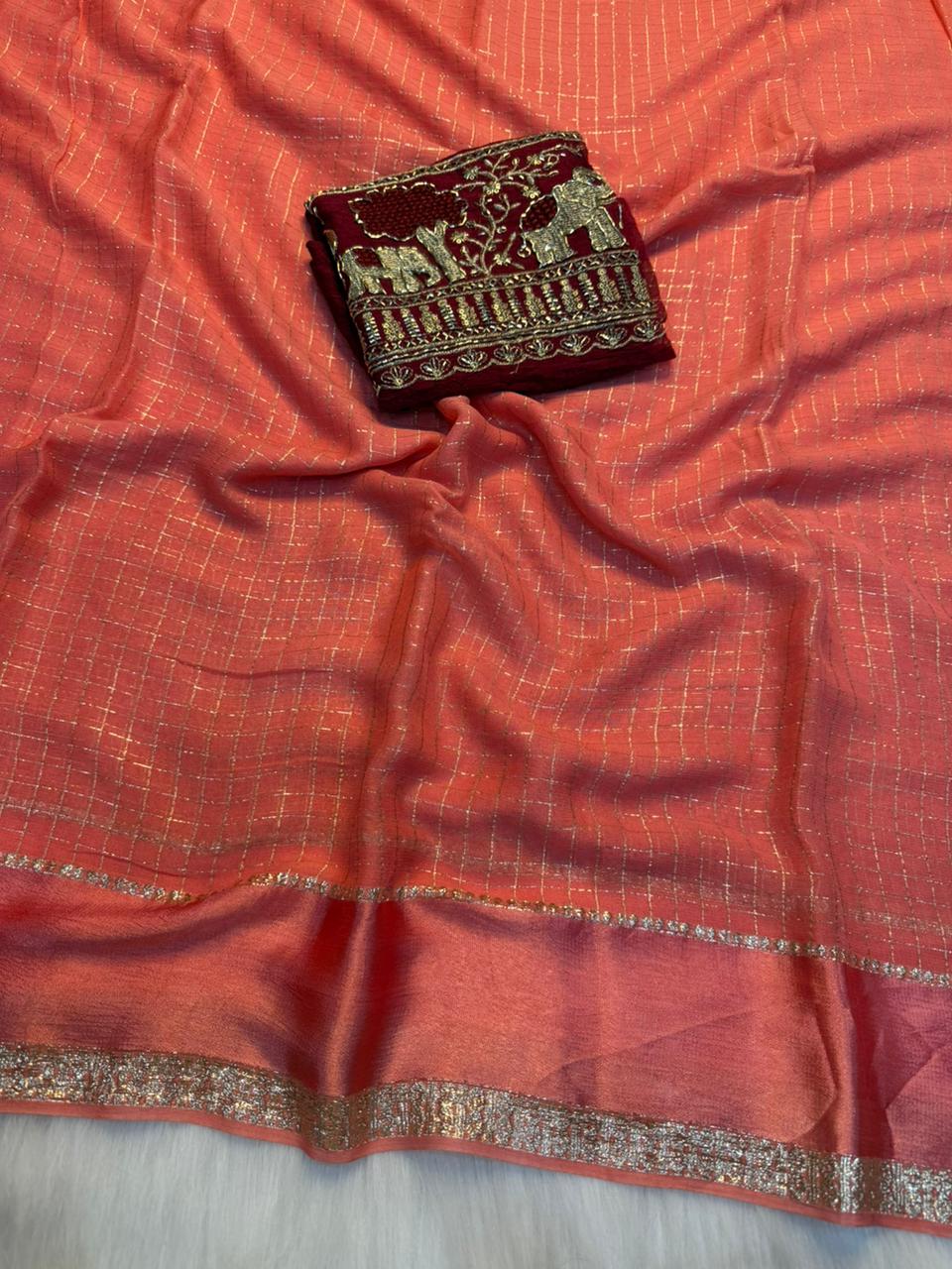 Charming Festive Wear Pure Viscose Georgette Handwork Fancy Designer Saree With Elegant Blouse Piece