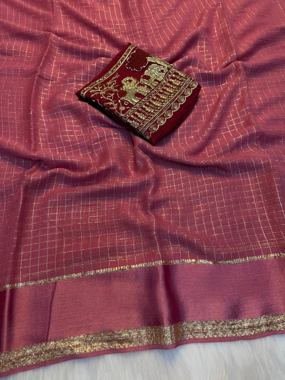 Charming Festive Wear Pure Viscose Georgette Handwork Fancy Designer Saree With Elegant Blouse Piece