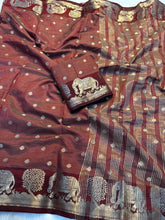 Load image into Gallery viewer, Graceful Party Wear Soft Tussar Silk Jacquard Weaving Work Rich Pallu Fancy Designer Saree With Blouse
