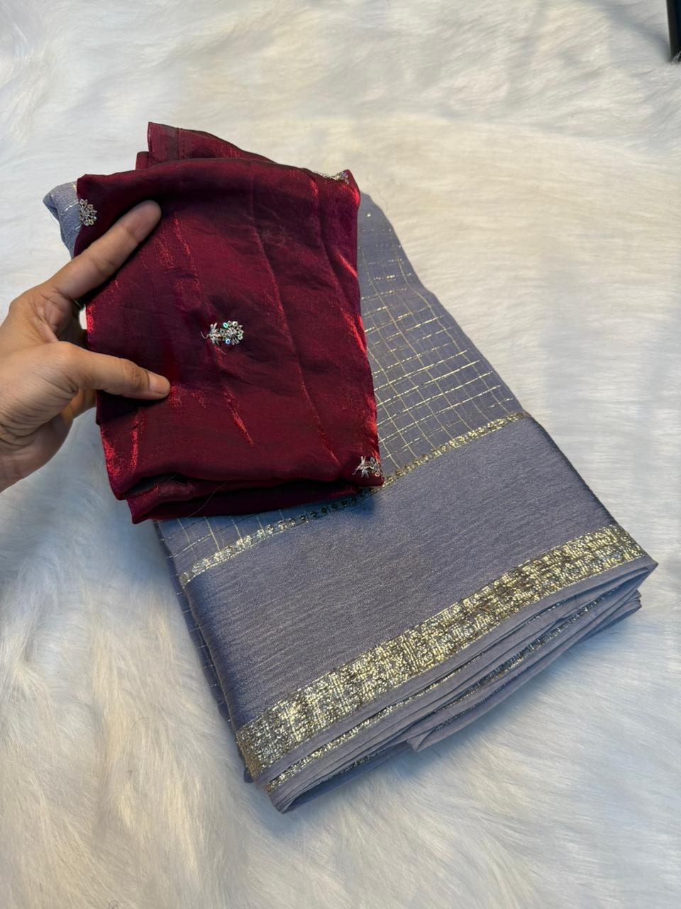 Evocative Function Wear Pure Viscose Georgette Sequence Work Blouse Fancy Designer Saree