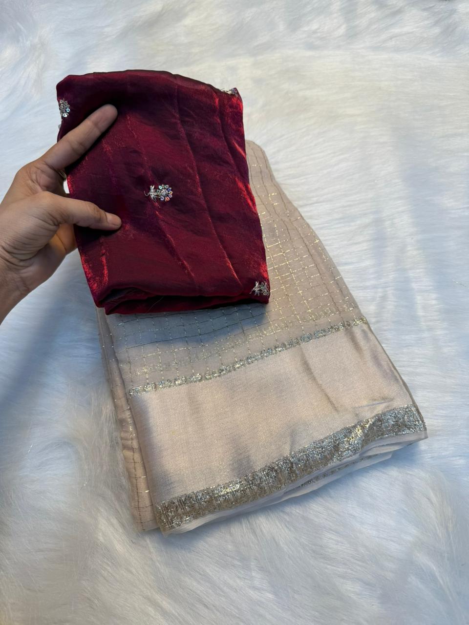 Evocative Function Wear Pure Viscose Georgette Sequence Work Blouse Fancy Designer Saree