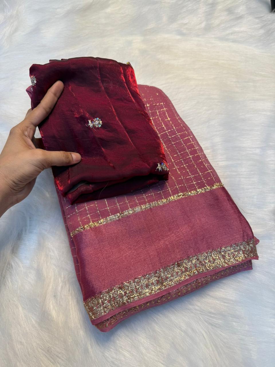 Evocative Function Wear Pure Viscose Georgette Sequence Work Blouse Fancy Designer Saree