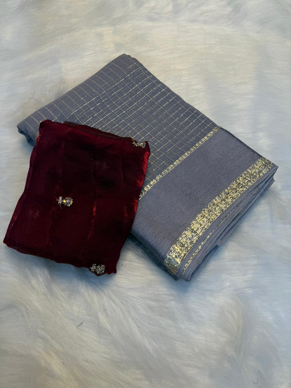 Evocative Function Wear Pure Viscose Georgette Sequence Work Blouse Fancy Designer Saree