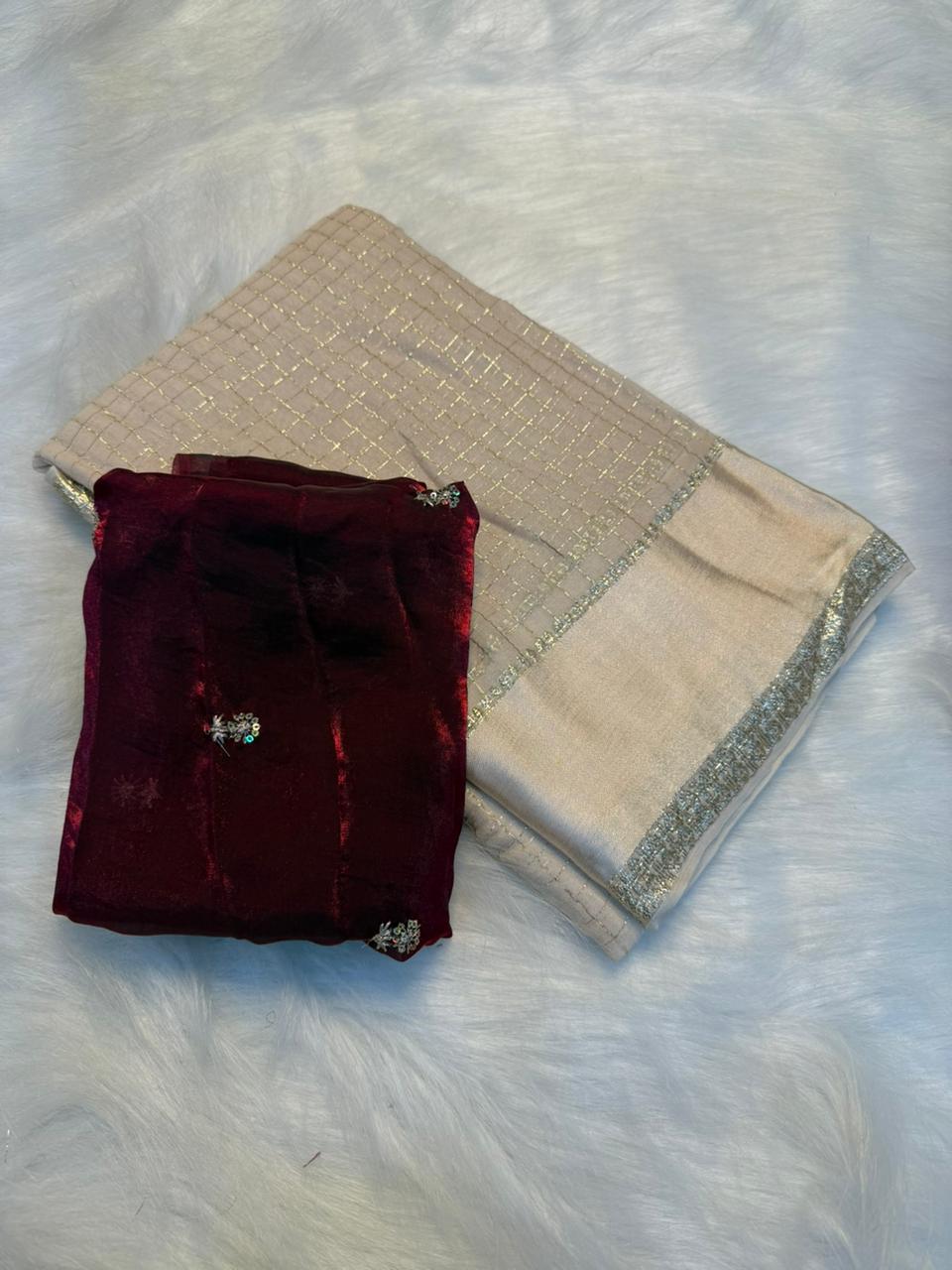 Evocative Function Wear Pure Viscose Georgette Sequence Work Blouse Fancy Designer Saree