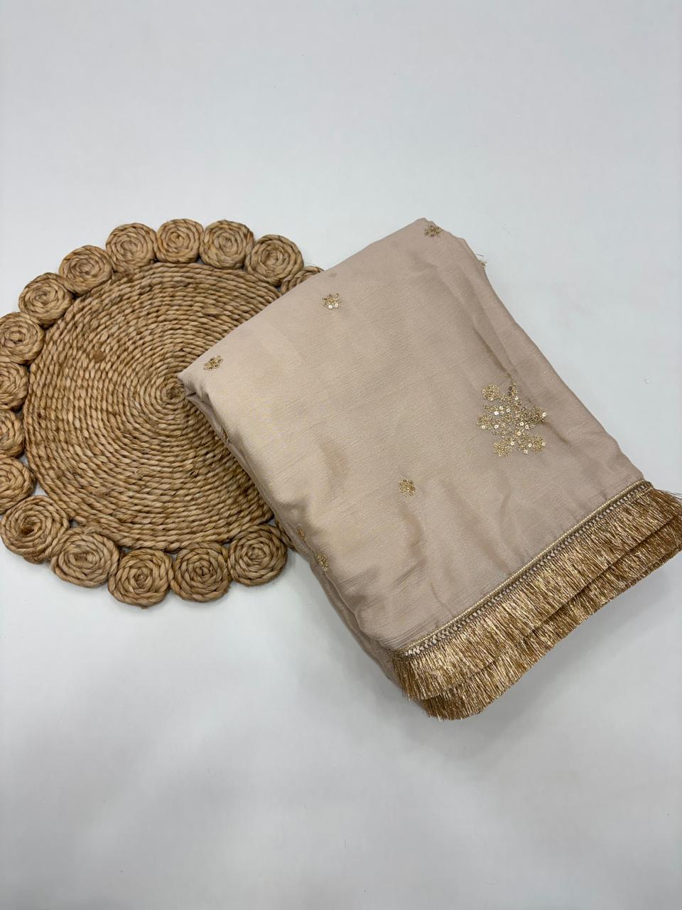 Delightful Festive Wear Pure Soft Chinon Silk Embroidery Sequence Work Designer Saree With Elegant Blouse Piece