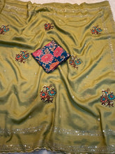 Load image into Gallery viewer, Charismatic Wedding Wear Pure Crunchy Embroidery Sequence Work Saree With Banarasi Silk Blouse For Ocassion
