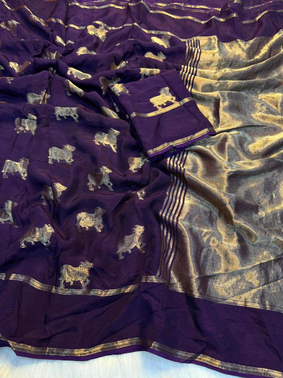 Stunning Party Wear Pure Soft Viscose Crape Silk Jacquard Work Rich Pallu Fancy Designer Saree With Blouse Piece