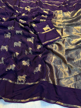 Load image into Gallery viewer, Stunning Party Wear Pure Soft Viscose Crape Silk Jacquard Work Rich Pallu Fancy Designer Saree With Blouse Piece
