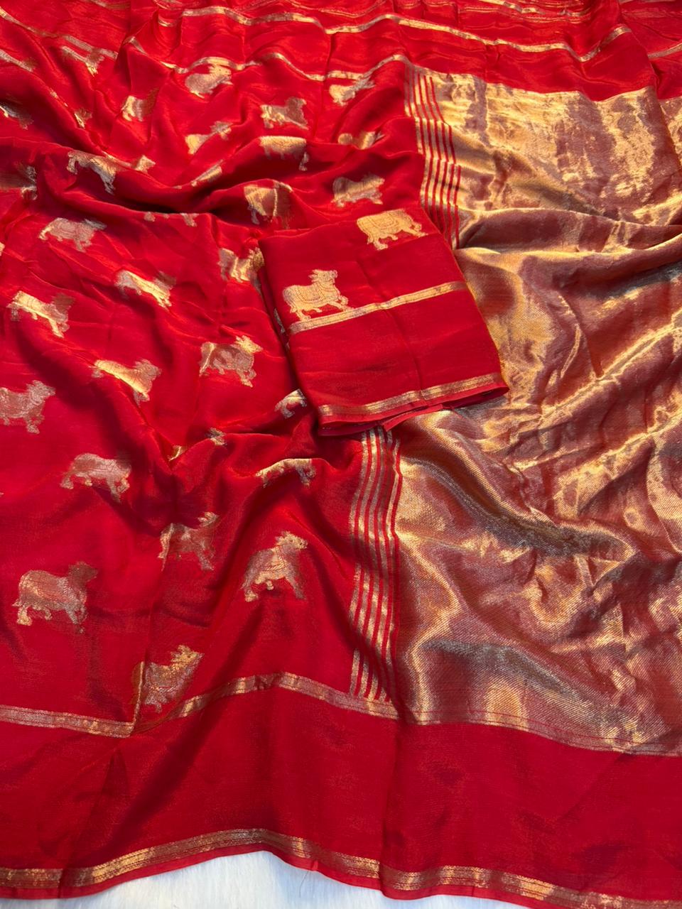 Stunning Party Wear Pure Soft Viscose Crape Silk Jacquard Work Rich Pallu Fancy Designer Saree With Blouse Piece