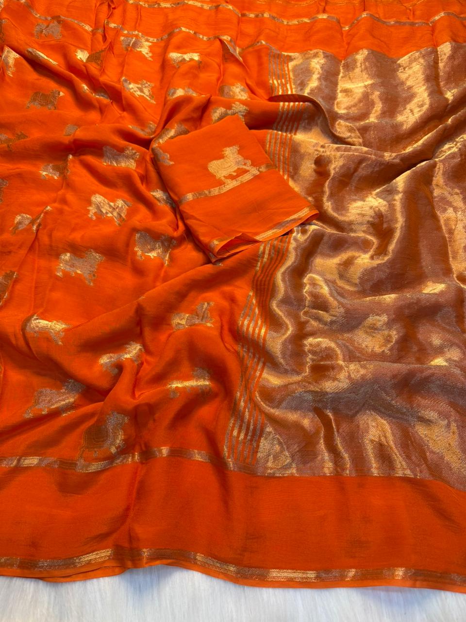 Stunning Party Wear Pure Soft Viscose Crape Silk Jacquard Work Rich Pallu Fancy Designer Saree With Blouse Piece