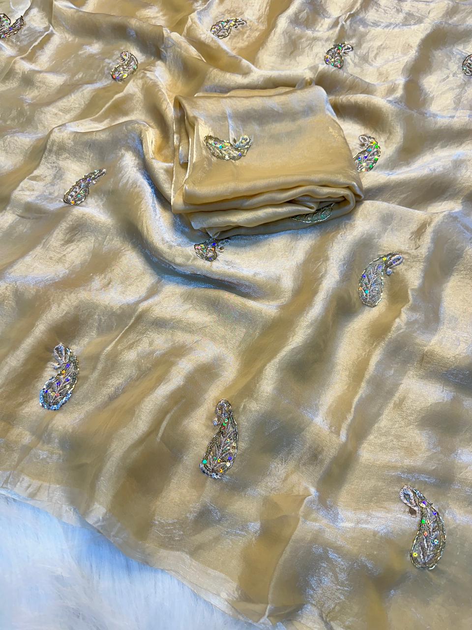 Entrancing Function Wear Silk Embroidery Sequence n Zari Work Fancy Designer Saree With Blouse Piece