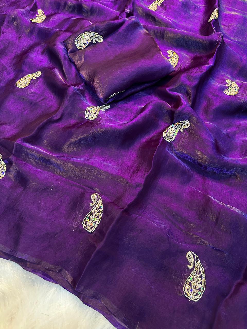 Entrancing Function Wear Silk Embroidery Sequence n Zari Work Fancy Designer Saree With Blouse Piece