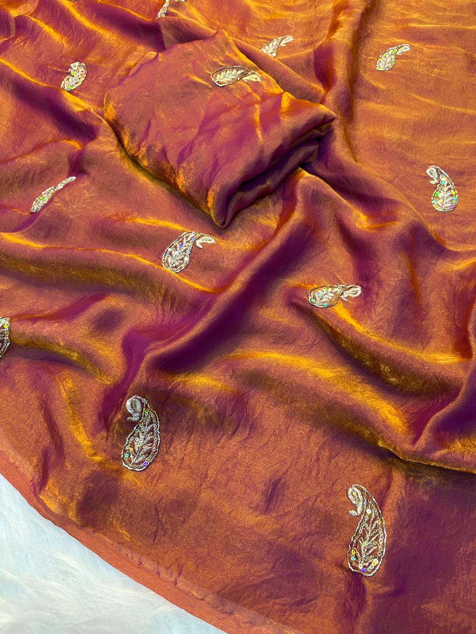 Entrancing Function Wear Silk Embroidery Sequence n Zari Work Fancy Designer Saree With Blouse Piece