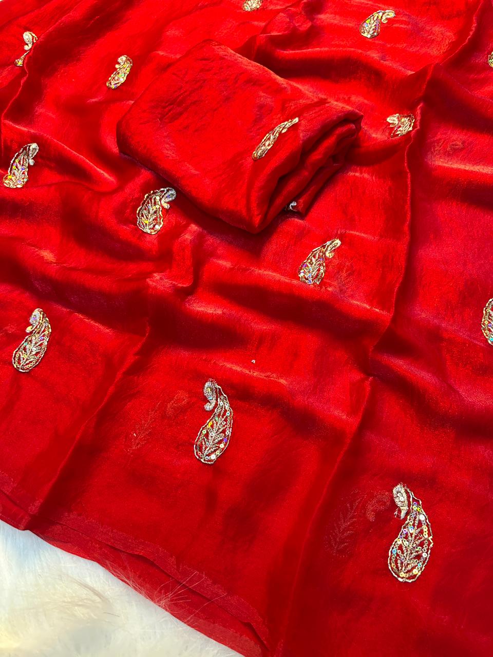 Entrancing Function Wear Silk Embroidery Sequence n Zari Work Fancy Designer Saree With Blouse Piece
