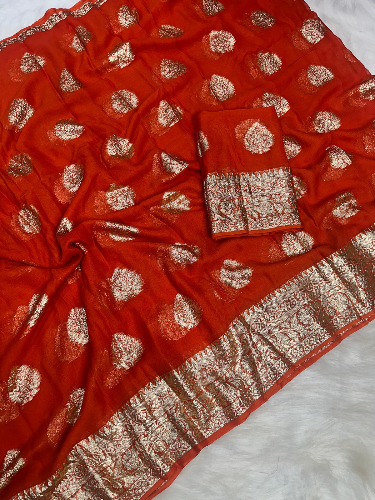 Blooming Festive Wear Pure Viscose Georgette Jacquard Weaving Work Fancy Designer Saree With Blouse