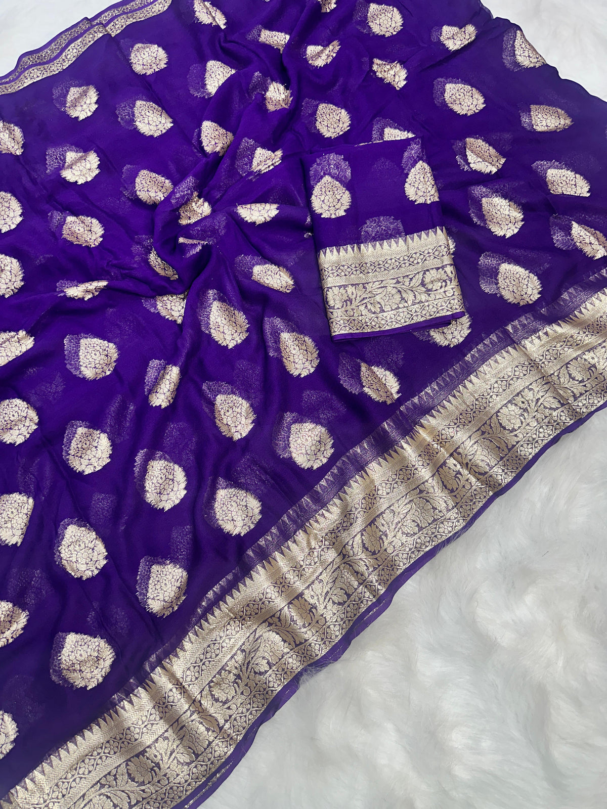 Blooming Festive Wear Pure Viscose Georgette Jacquard Weaving Work Fancy Designer Saree With Blouse