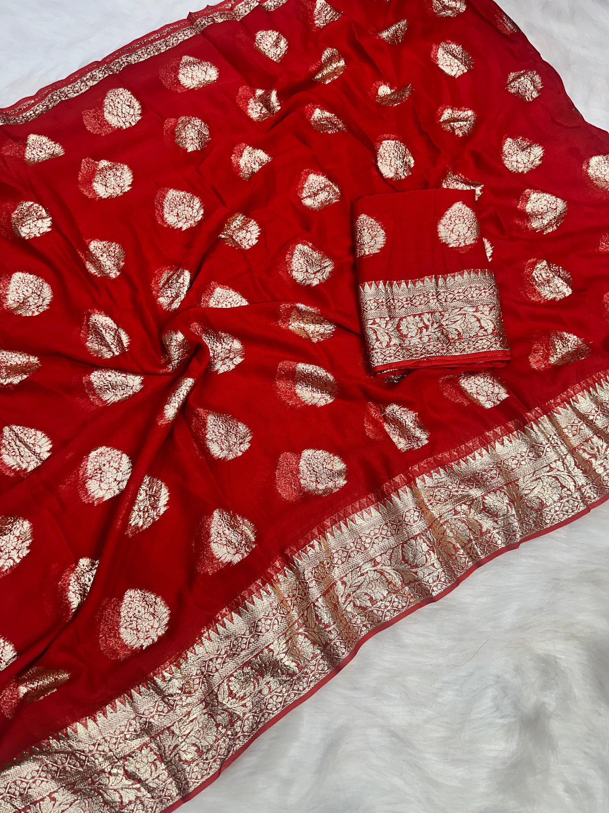 Blooming Festive Wear Pure Viscose Georgette Jacquard Weaving Work Fancy Designer Saree With Blouse