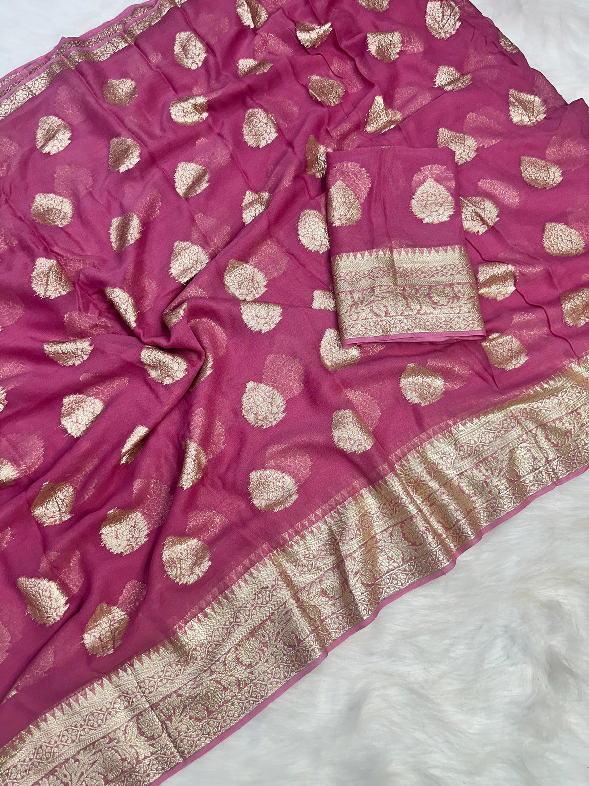 Blooming Festive Wear Pure Viscose Georgette Jacquard Weaving Work Fancy Designer Saree With Blouse