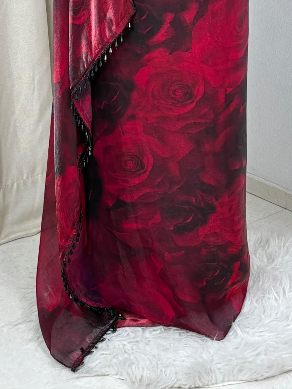 Redolent Party Wear Satin Silk Embroidery n Sequence Beads Work Lace Saree With Blouse Piece