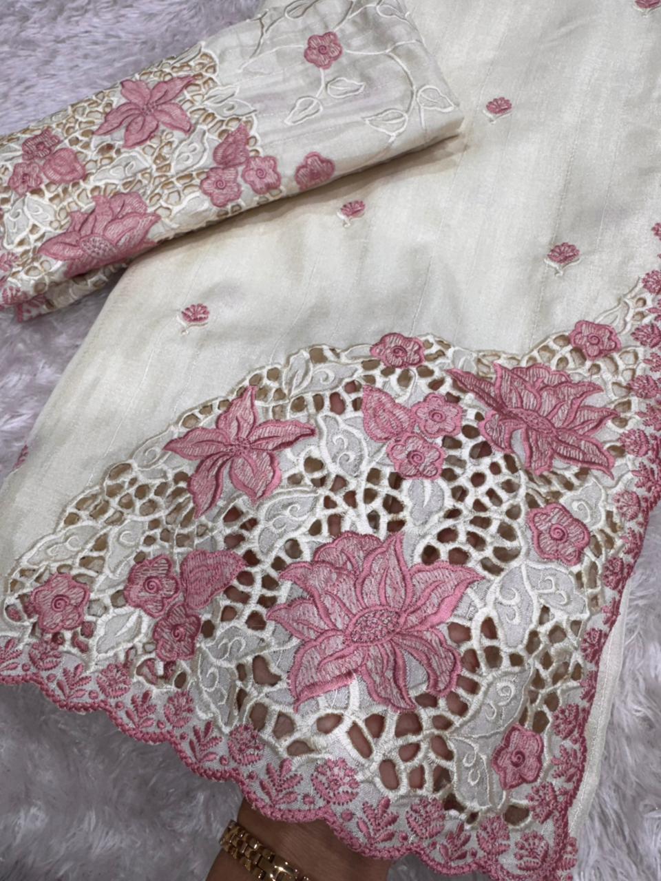 Breathtaking Function Wear Tussar Cotton Embroidery Thread Work Saree With Designer Unstitched Blouse Piece