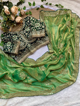 Load image into Gallery viewer, Groovy Party Wear Soft Satin Silk Embroidery n Sequence Work Fancy Designer Saree With Stitched Blouse Piece
