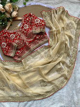 Load image into Gallery viewer, Groovy Party Wear Soft Satin Silk Embroidery n Sequence Work Fancy Designer Saree With Stitched Blouse Piece
