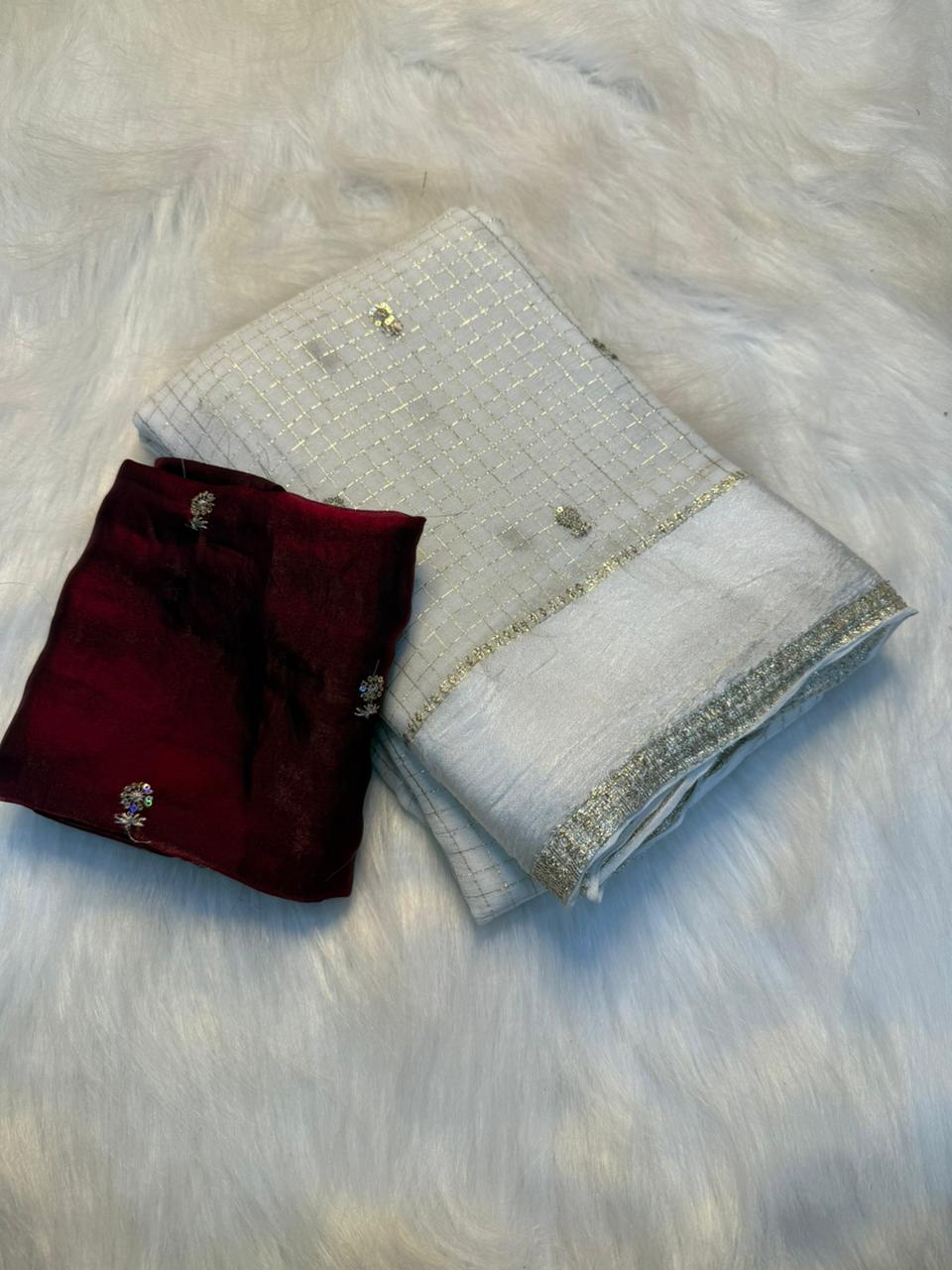 Captivating Festive Wear Pure Viscose Georgette Sequence Work Fancy Designer Saree With Contrast Blouse Piece