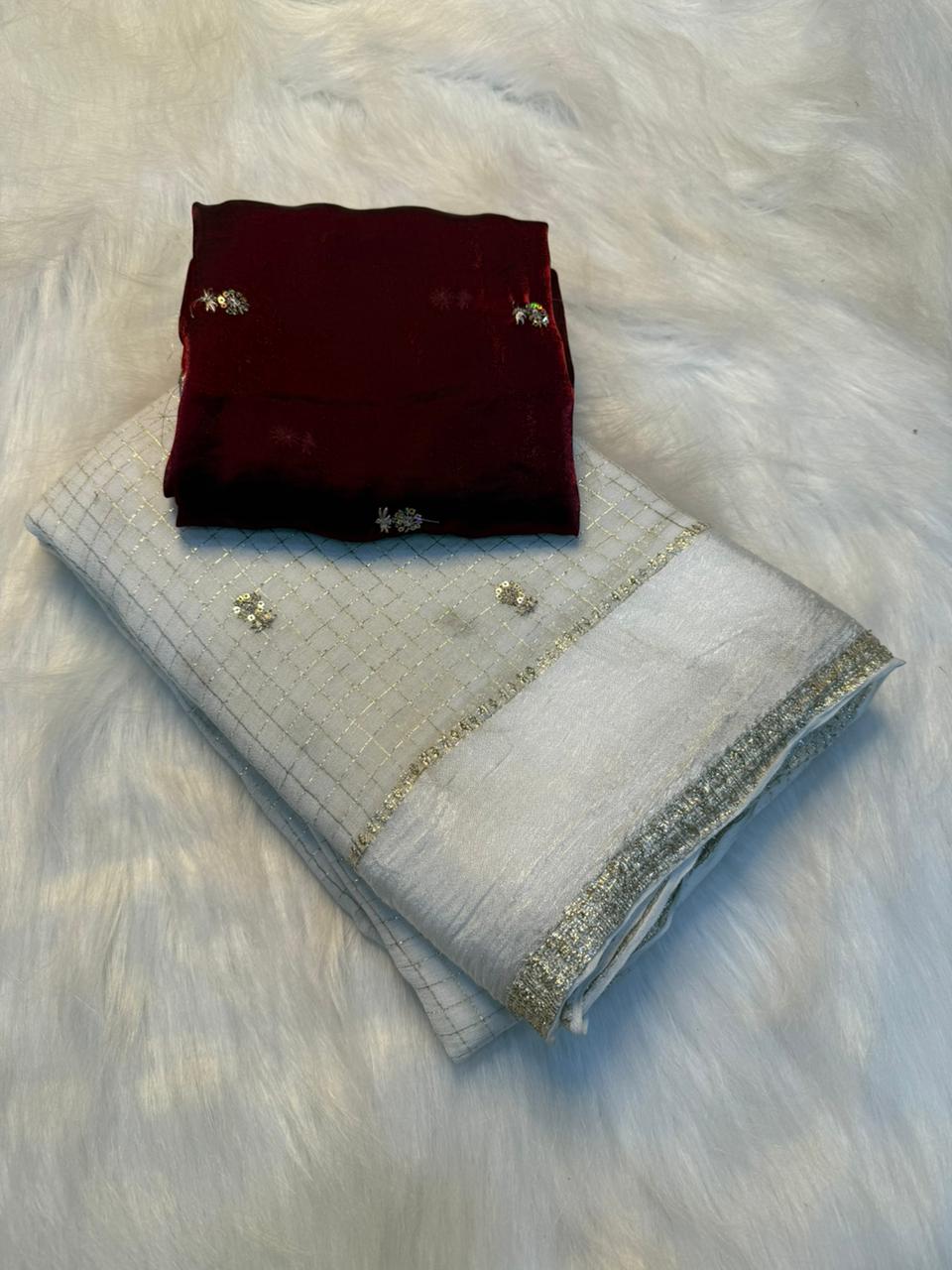 Captivating Festive Wear Pure Viscose Georgette Sequence Work Fancy Designer Saree With Contrast Blouse Piece