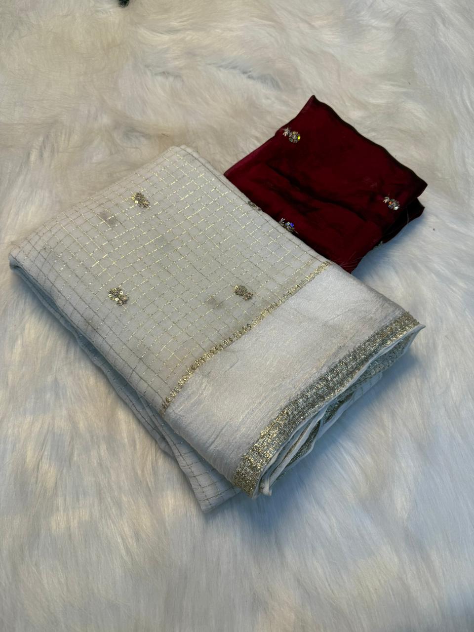 Captivating Festive Wear Pure Viscose Georgette Sequence Work Fancy Designer Saree With Contrast Blouse Piece
