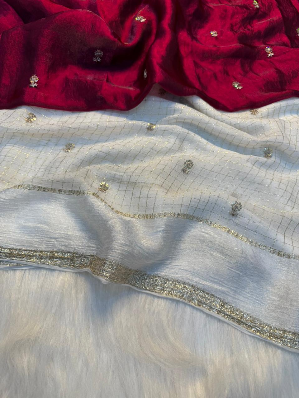 Captivating Festive Wear Pure Viscose Georgette Sequence Work Fancy Designer Saree With Contrast Blouse Piece