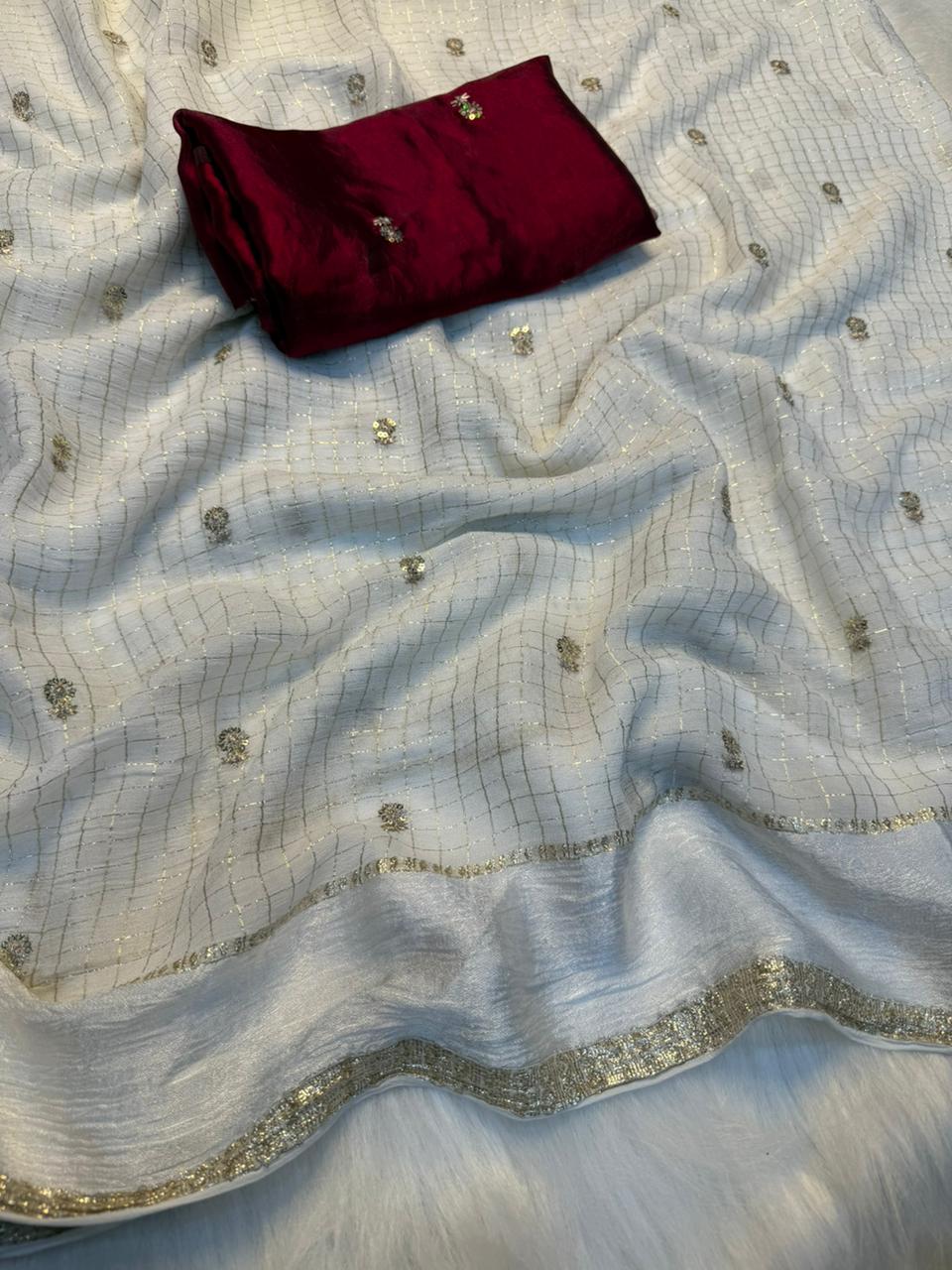 Captivating Festive Wear Pure Viscose Georgette Sequence Work Fancy Designer Saree With Contrast Blouse Piece