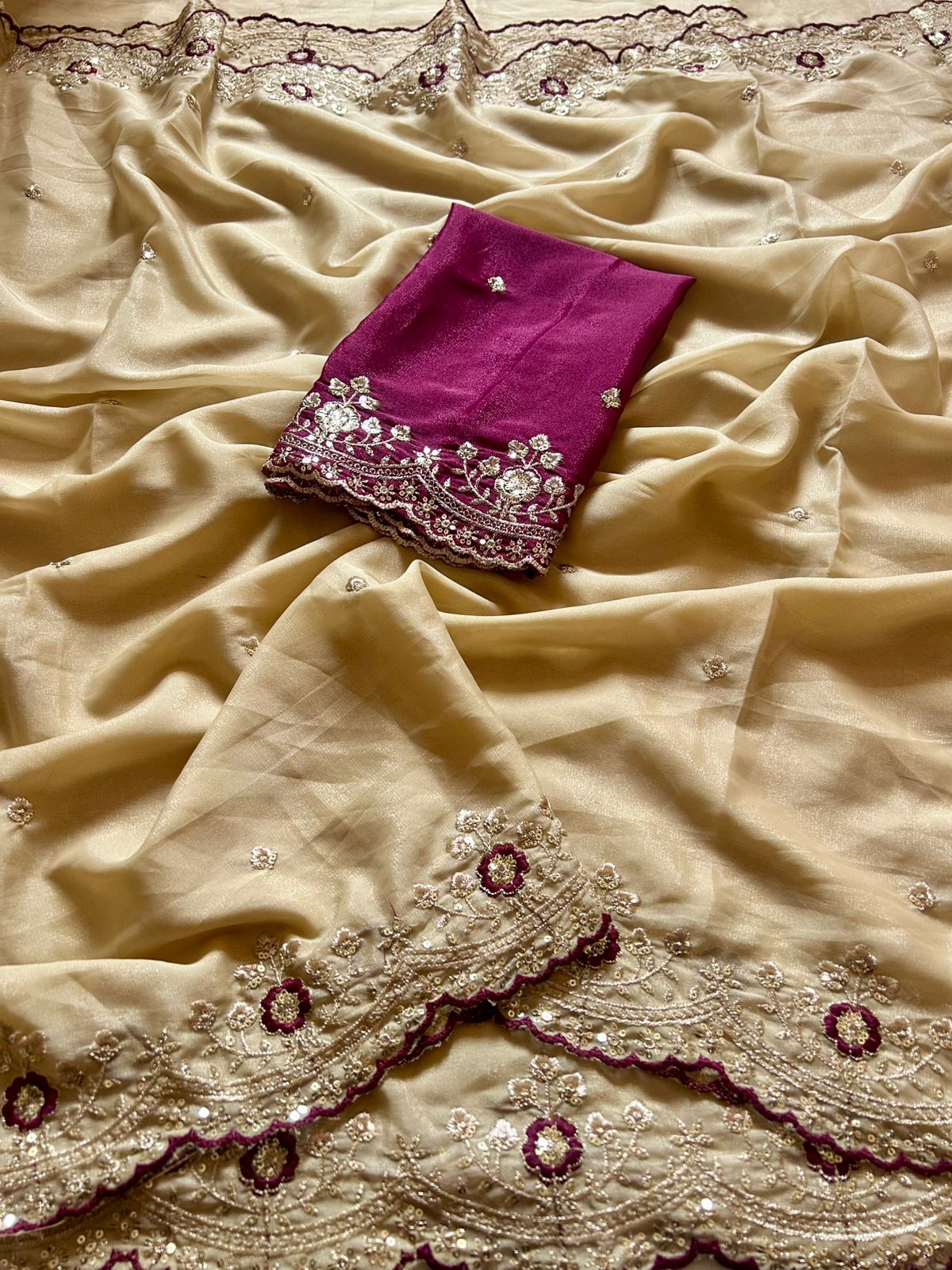 Demanding Festive Wear Soft Silk Sequence n Cut Work Border Fancy Designer Saree With Contrast Blouse Piece