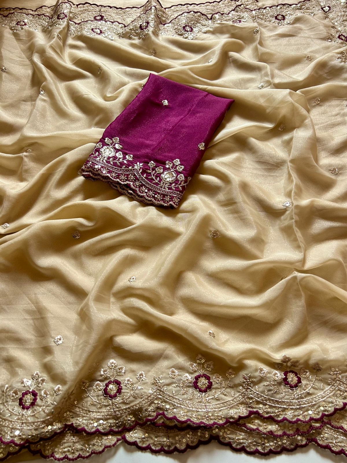 Demanding Festive Wear Soft Silk Sequence n Cut Work Border Fancy Designer Saree With Contrast Blouse Piece