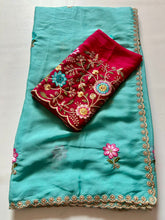 Load image into Gallery viewer, Charming Festive Wear Silk Georgette Embroidery n Sequence Flower Butti Work Fancy Designer Saree
