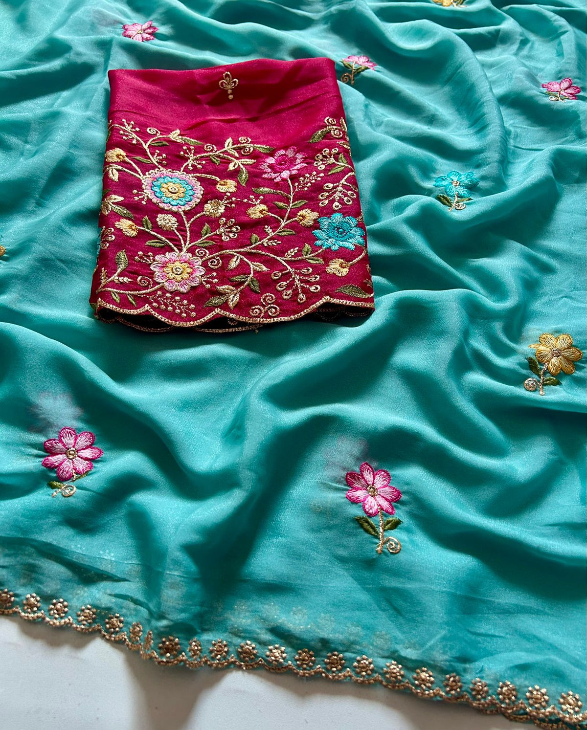 Charming Festive Wear Silk Georgette Embroidery n Sequence Flower Butti Work Fancy Designer Saree