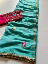 Load image into Gallery viewer, Charming Festive Wear Silk Georgette Embroidery n Sequence Flower Butti Work Fancy Designer Saree
